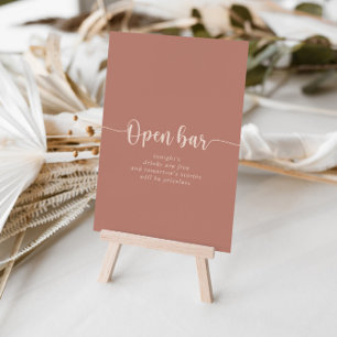 Calligraphy Terracotta Wedding Open Bar Sign Poster