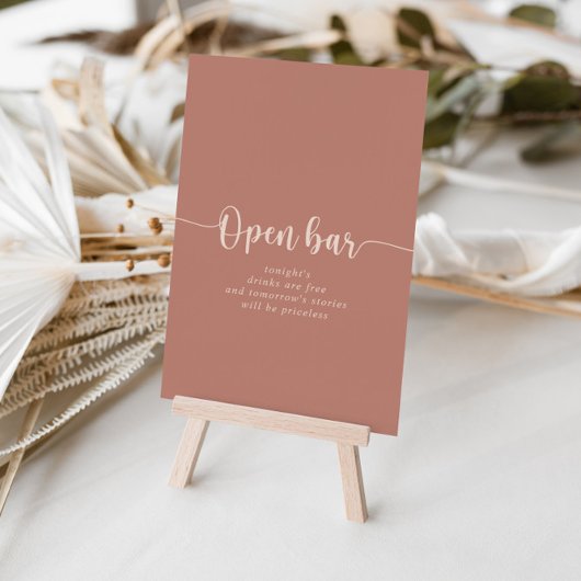 Calligraphy Terracotta Wedding Open Bar Sign Poster