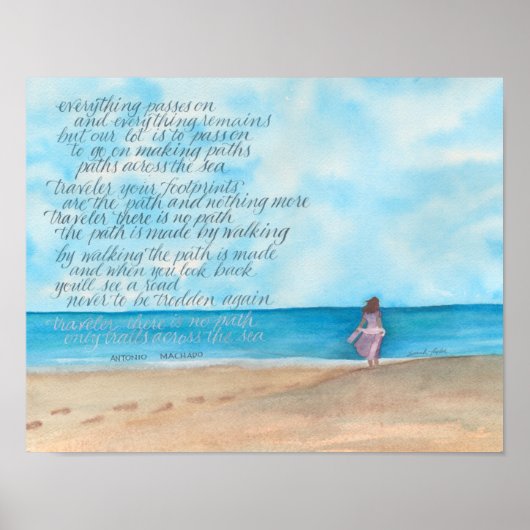 Calligraphy Traveler Gedicht am Strand von Waterco Poster (Vorne)