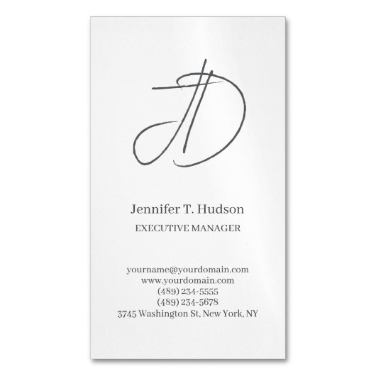 Calligraphy trendy classical script monogram grey magnetische visitenkarte (Vorderseite Vertikal)