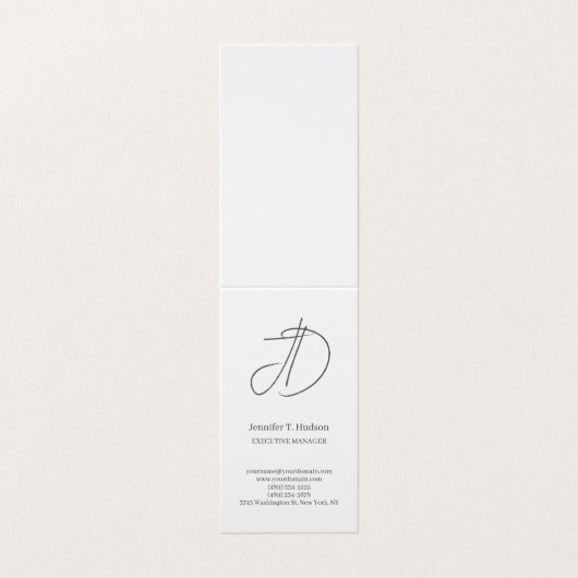Calligraphy trendy classical script monogram grey visitenkarten (Außenseite Aufgefaltet)