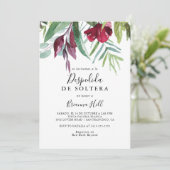 Calligraphy Tropical Floral Spanish Brautparty Einladung (Stehend Vorderseite)