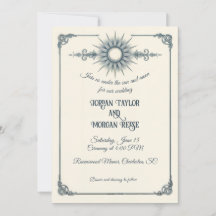 Calligraphy Vintag Blue Sun Wedding Einladung
