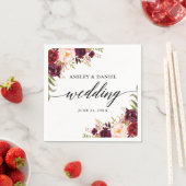 Calligraphy Watercolor Burgundy Floral Wedding Serviette (Beispiel)