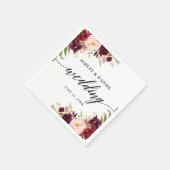 Calligraphy Watercolor Burgundy Floral Wedding Serviette (Ecke)