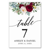 Calligraphy Watercolor Burgundy Floral Wedding Tischnummer (Vorderseite)