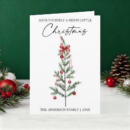 Calligraphy Watercolor Christmas Tree Red Bow Fold Feiertagskarte