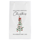 Calligraphy Watercolor Christmas Tree Red Bow Kleine Geschenktüte (Vorderseite)
