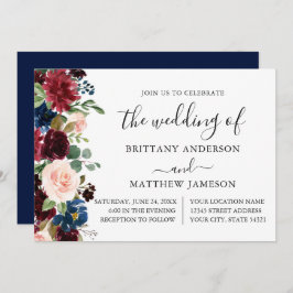 Calligraphy Watercolor Floral Wedding Blue Einladung