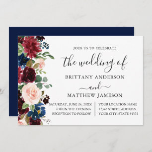 Calligraphy Watercolor Floral Wedding Blue Einladung