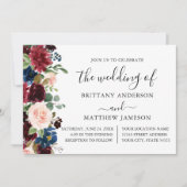 Calligraphy Watercolor Floral Wedding Burgundy Einladung (Vorderseite)
