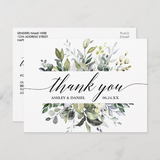Calligraphy Watercolor Greenerity Wedding Vielen D Postkarte (Vorne/Hinten)
