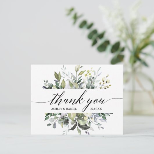 Calligraphy Watercolor Greenerity Wedding Vielen D Postkarte (Stehend Vorderseite)