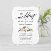 Calligraphy Watercolor Magnolias Rose Hochzeit Einladung (Stehend Vorderseite)