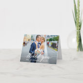 Calligraphy Wedding Bride Groom Foto W Note Dankeskarte (Vorderseite)