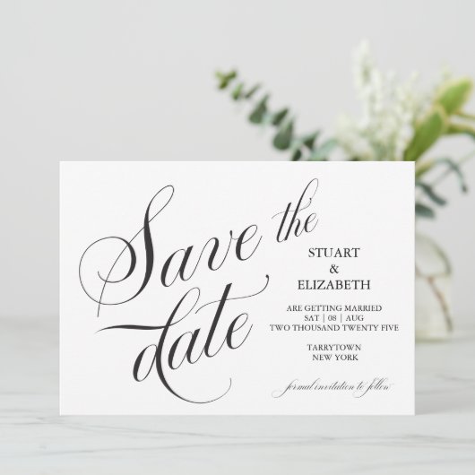 Calligraphy Wedding Card Save the Date (Stehend Vorderseite)
