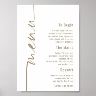Calligraphy Wedding Champagne Gold Menu Poster