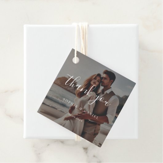 Calligraphy Wedding Coastal Beach Foto Vielen Dank Geschenkanhänger (Beispiel)