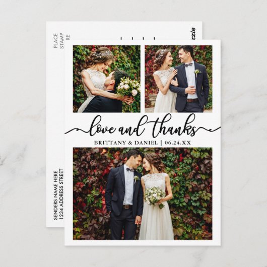 Calligraphy Wedding Collage 3 Foto Vielen Dank Postkarte (Vorne/Hinten)