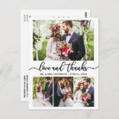 Calligraphy Wedding Collage 4 Foto Liebe Dank Postkarte (Vorne/Hinten)