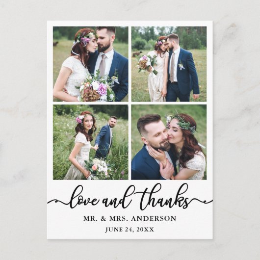 Calligraphy Wedding Collage 4 Foto Vielen Dank Postkarte (Vorderseite)