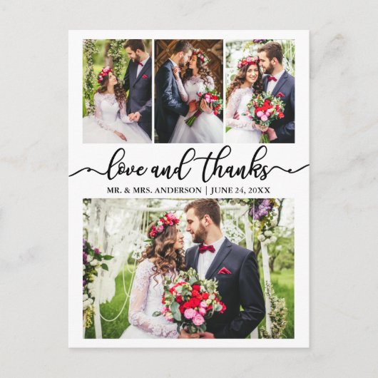 Calligraphy Wedding Collage Liebe Dank 4 Foto Postkarte (Vorderseite)