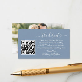 Calligraphy Wedding Details QR Foto Dusty Blue Begleitkarte