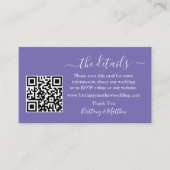 Calligraphy Wedding Details QR Foto Periwinkle Begleitkarte (Vorderseite)