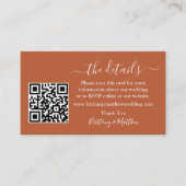 Calligraphy Wedding Details QR Foto Terracotta Begleitkarte (Vorderseite)