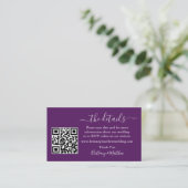 Calligraphy Wedding Details Web QR Foto Lila Begleitkarte (Stehend Vorderseite)
