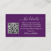 Calligraphy Wedding Details Web QR Foto Lila Begleitkarte (Vorderseite)