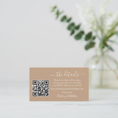 Calligraphy Wedding Details Web QR Foto Taupe Begleitkarte (Stehend Vorderseite)
