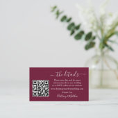 Calligraphy Wedding Details Website QR Burgundy Begleitkarte (Stehend Vorderseite)