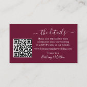 Calligraphy Wedding Details Website QR Burgundy Begleitkarte (Vorderseite)