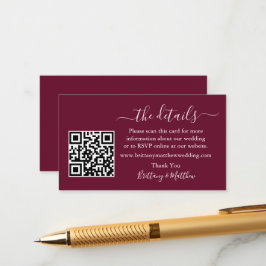 Calligraphy Wedding Details Website QR Burgundy Begleitkarte