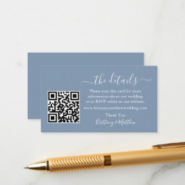 Calligraphy Wedding Details Website QR Dusty Blue Begleitkarte