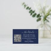 Calligraphy Wedding Details Website QR Foto Blue Begleitkarte (Stehend Vorderseite)