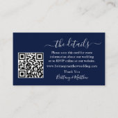 Calligraphy Wedding Details Website QR Foto Blue Begleitkarte (Vorderseite)