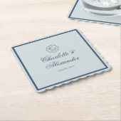 Calligraphy Wedding Dusty Blue Paper Coaster Untersetzer (angewinkelt)