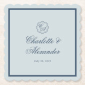 Calligraphy Wedding Dusty Blue Paper Coaster Untersetzer (Vorderseite)