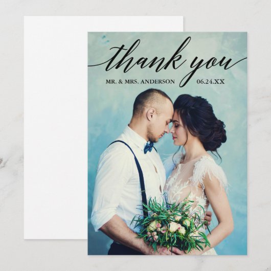 Calligraphy Wedding Foto Dankeskarte (Vorne/Hinten)