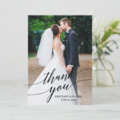 Calligraphy Wedding Foto Overlay Dankeskarte (Stehend Vorderseite)