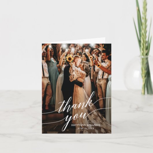 Calligraphy Wedding Foto Script Overlay Dankeskarte (Vorderseite)