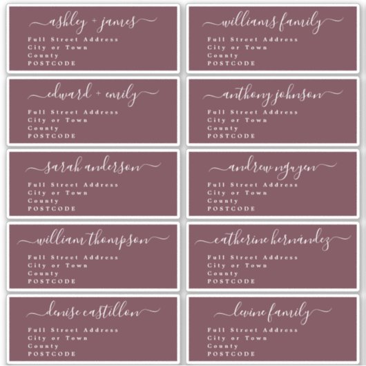 Calligraphy Wedding Guest Address Labels UK Layout (Vorderseite)