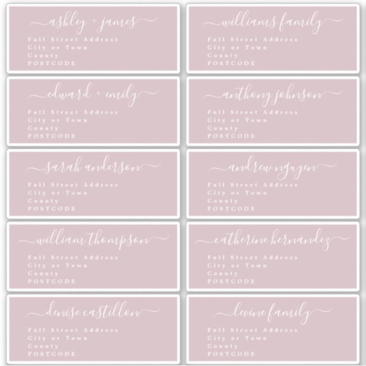 Calligraphy Wedding Guest Address Labels UK Layout (Vorderseite)