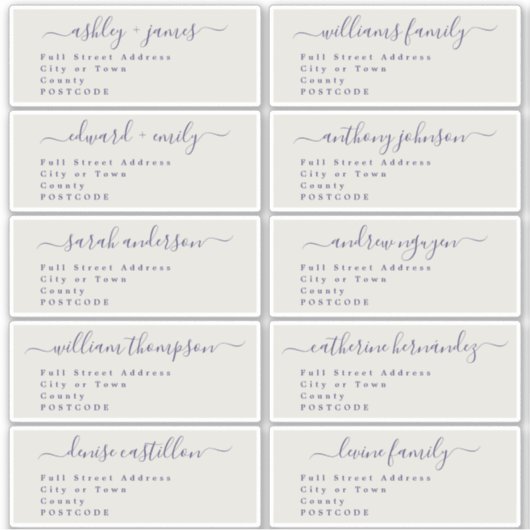 Calligraphy Wedding Guest Address Labels UK Layout (Vorderseite)