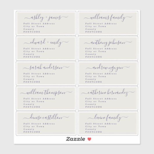 Calligraphy Wedding Guest Address Labels UK Layout (Blatt)