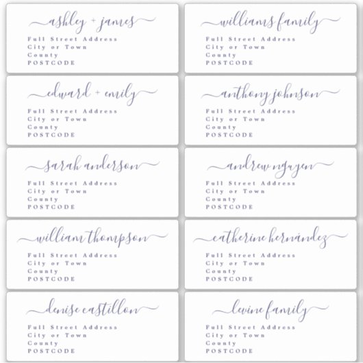 Calligraphy Wedding Guest Address Labels UK Layout (Vorderseite)