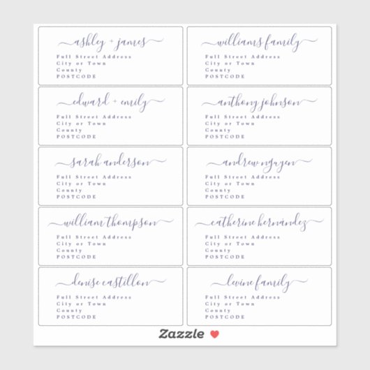 Calligraphy Wedding Guest Address Labels UK Layout (Blatt)