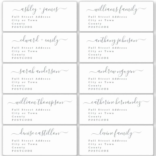 Calligraphy Wedding Guest Address Labels UK Layout (Vorderseite)